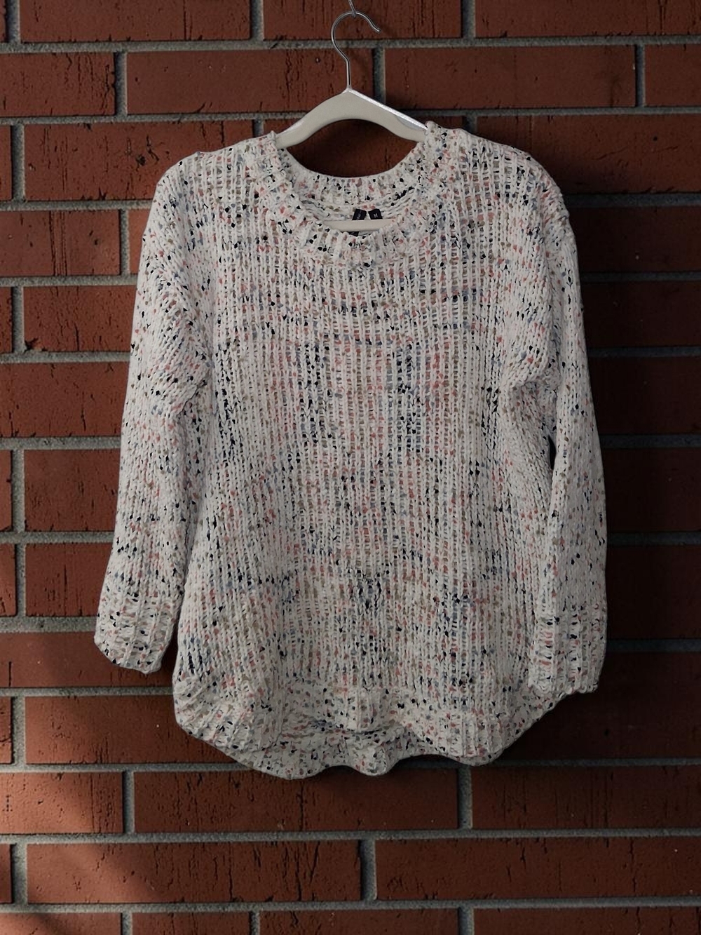 moon & madison Cream Speckled Open-Knit Crewneck Sweater